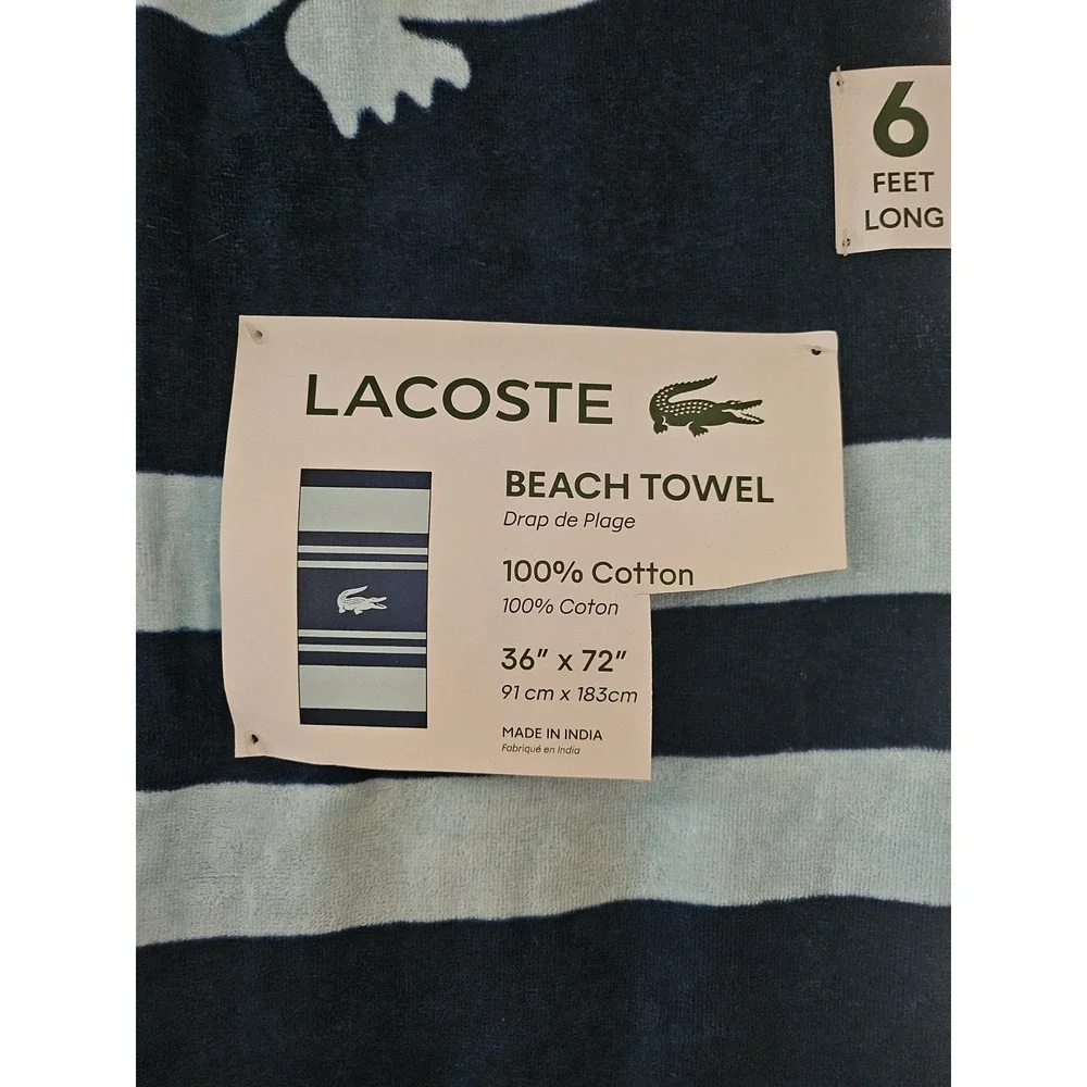 Lacoste Izod Beach Towel NWT On Hanger. Blue W Ivonic Alligator. Preppy